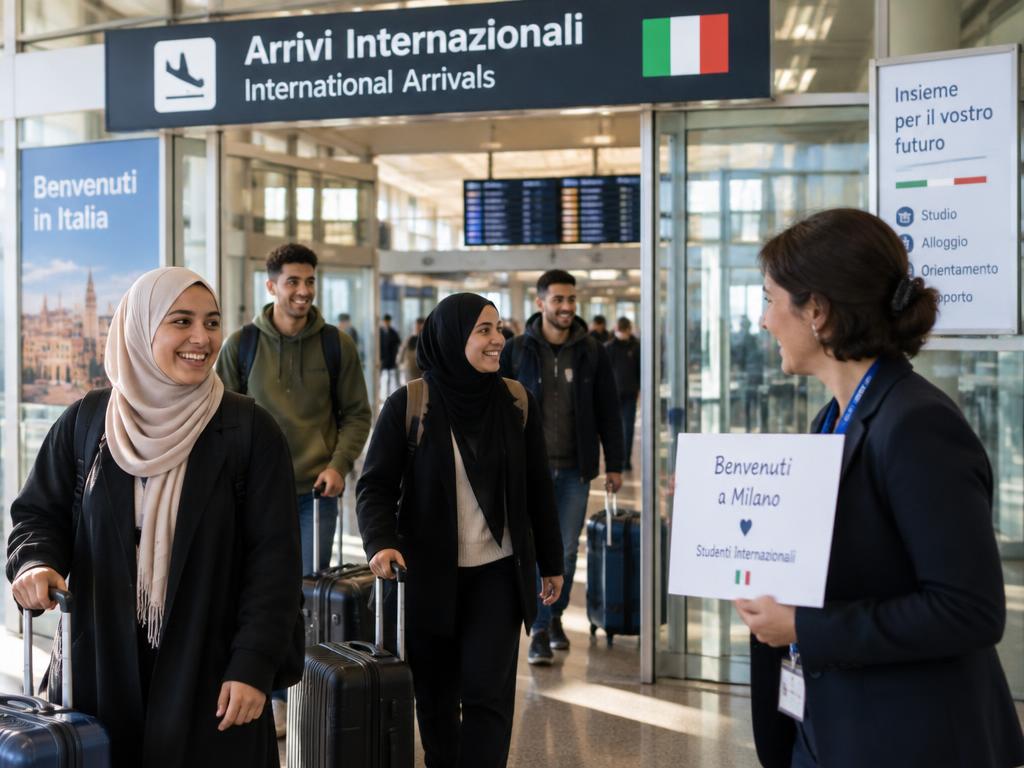 Accueil des étudiants à l'aéroport en Italie